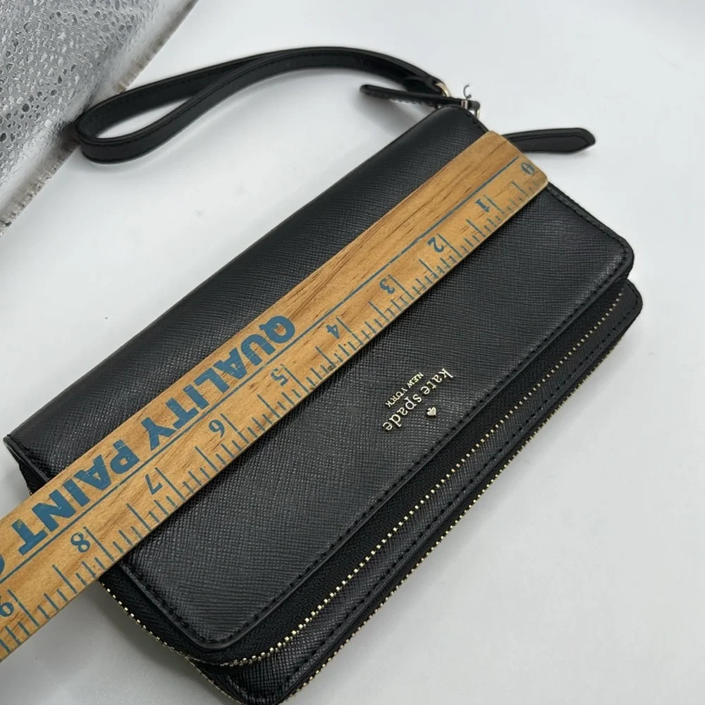 Kate Spade Staci Carryall Double Zip Around Black Wristlet Wallet ID Card Holder